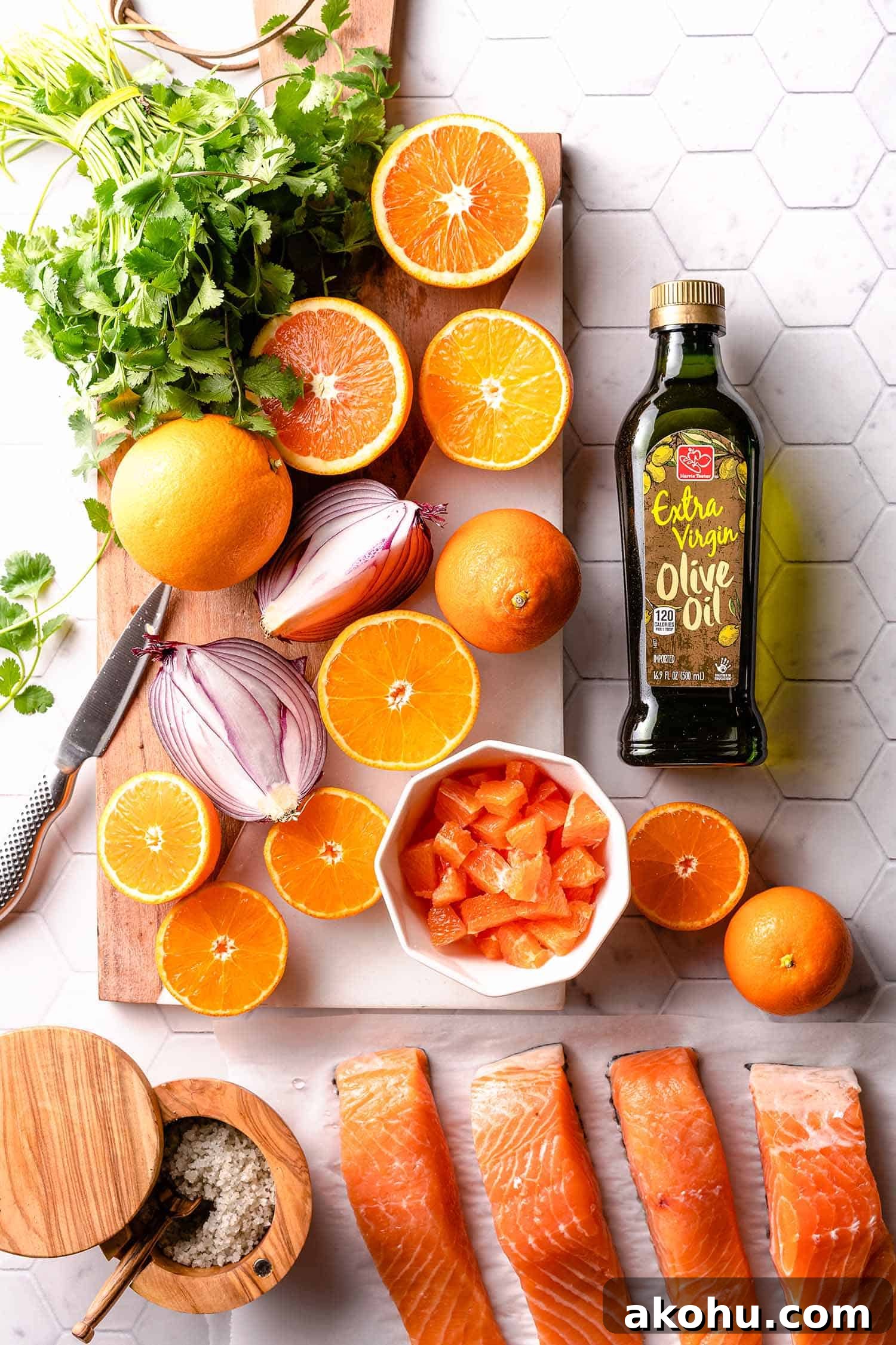Citrus-Herb Salmon with Orange and Red Onion Salsa 3 ingredients for broiled citrus salmon