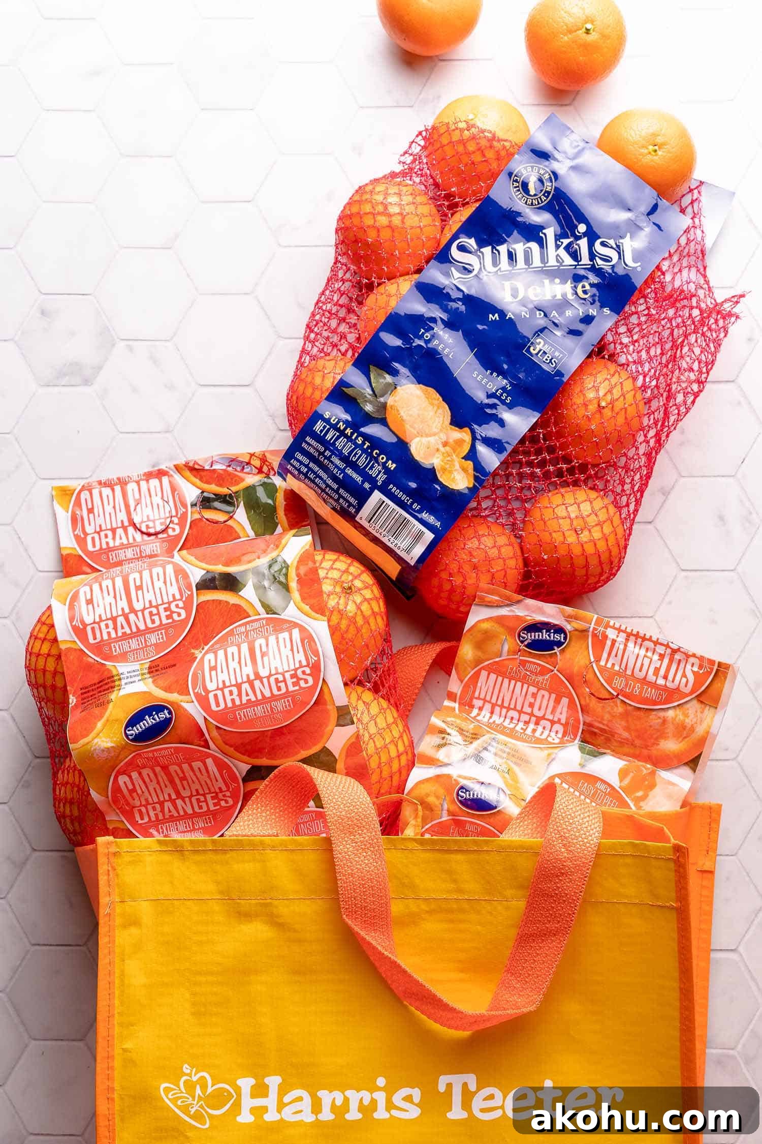 Citrus-Herb Salmon with Orange and Red Onion Salsa 5 bags of citrus in Harris Teeter Shopping Bag
