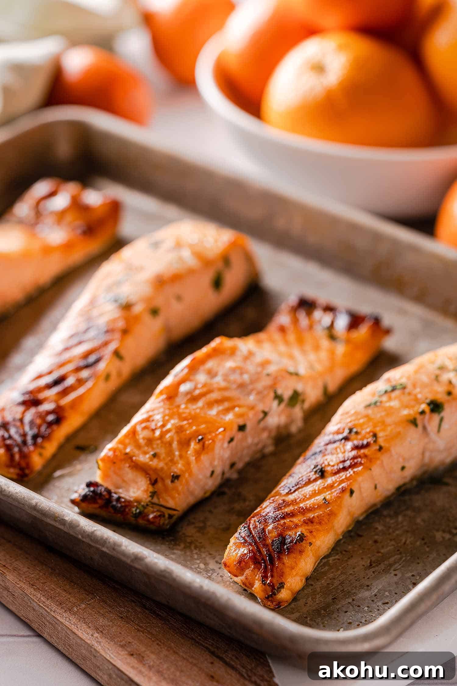 Citrus-Herb Salmon with Orange and Red Onion Salsa 9 broiled salmon on baking sheet