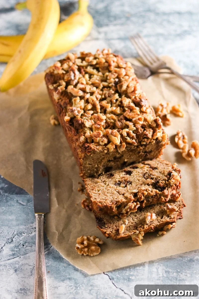 Paleo Chocolate Banana Bread with Walnut Crumble Topping 6 paleo banana bread slices