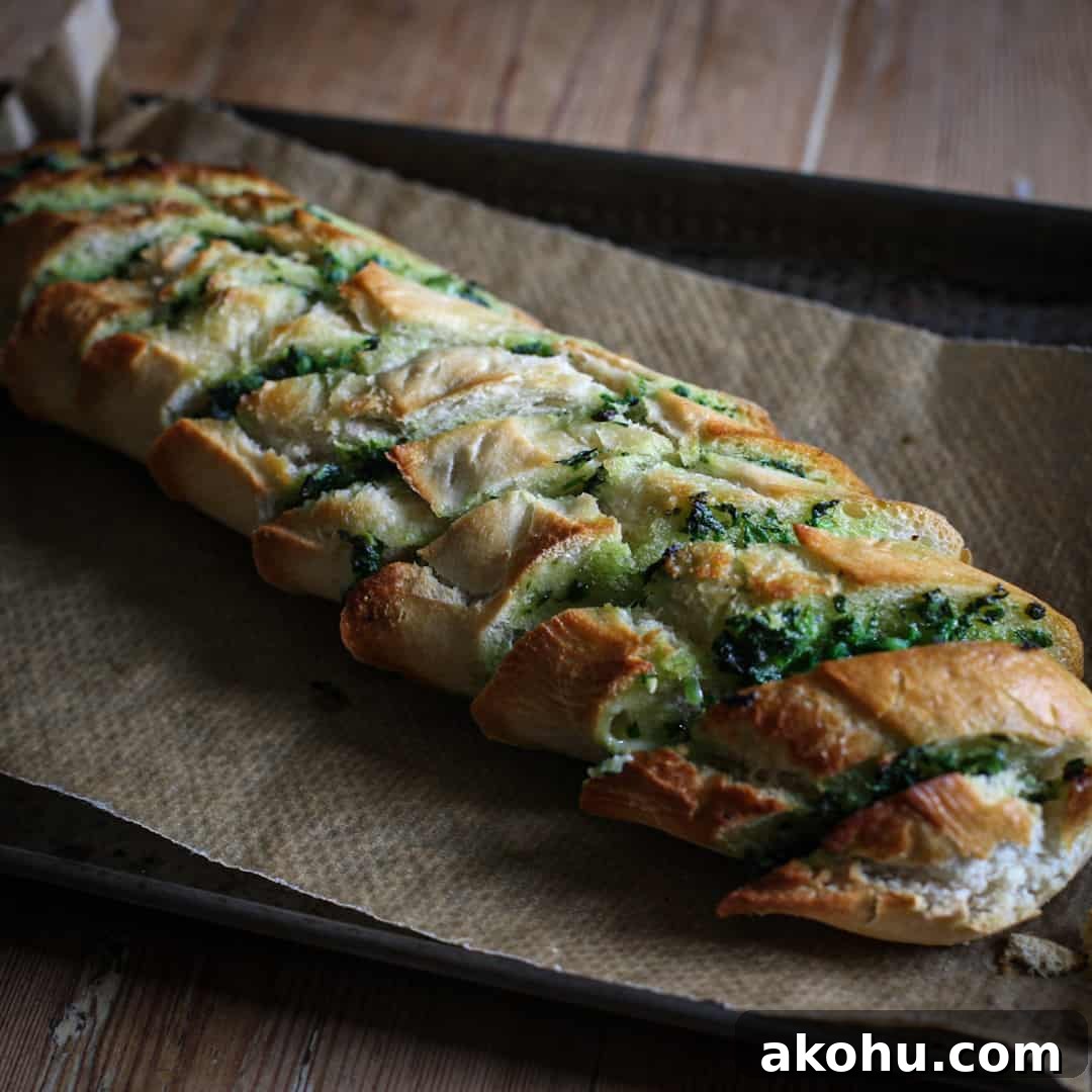 Golden brown wild garlic butter baguette