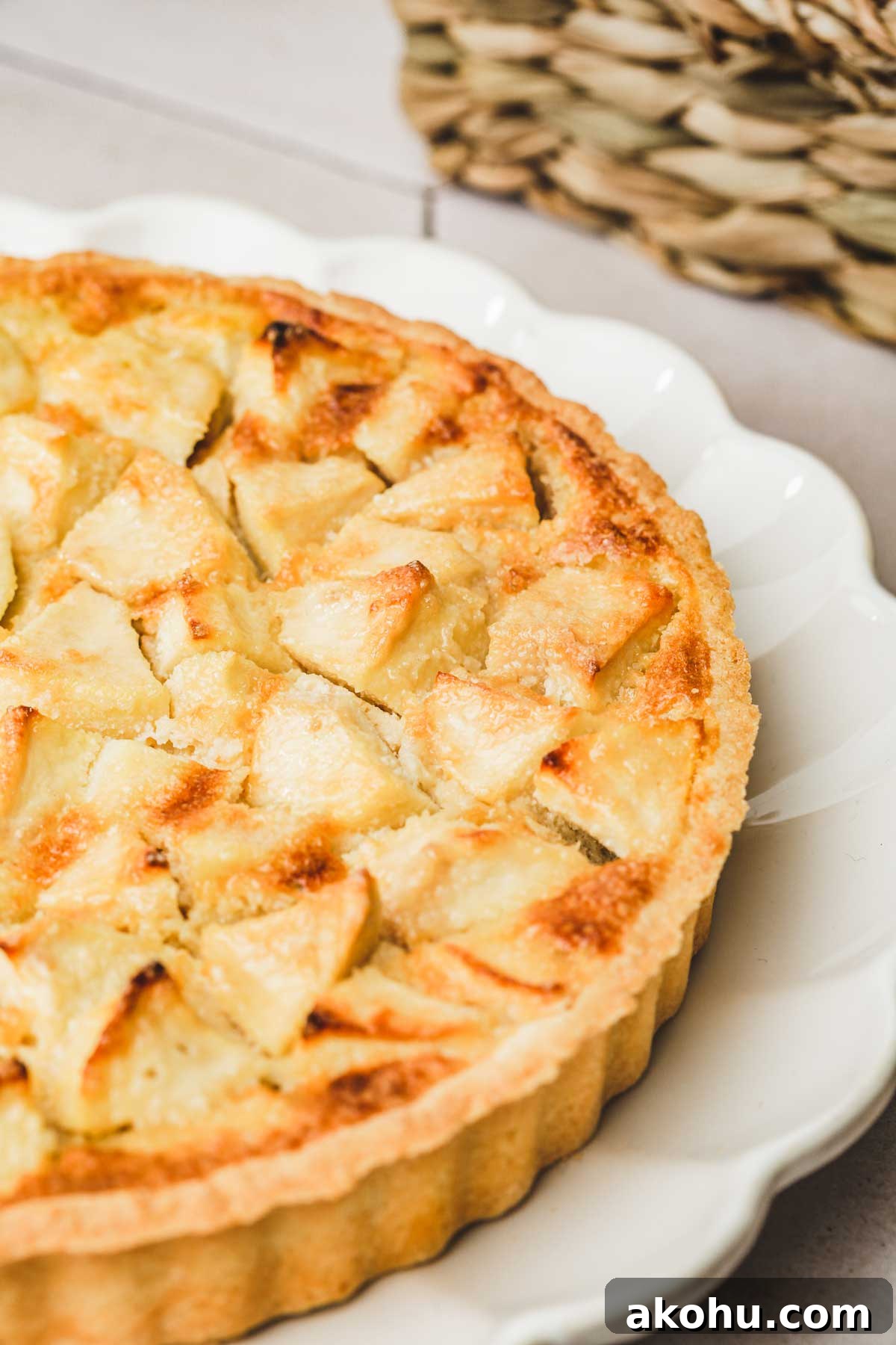 Classic French Tarte Normande: Rustic Normandy Apple Tart Recipe 4 apple tart on a table