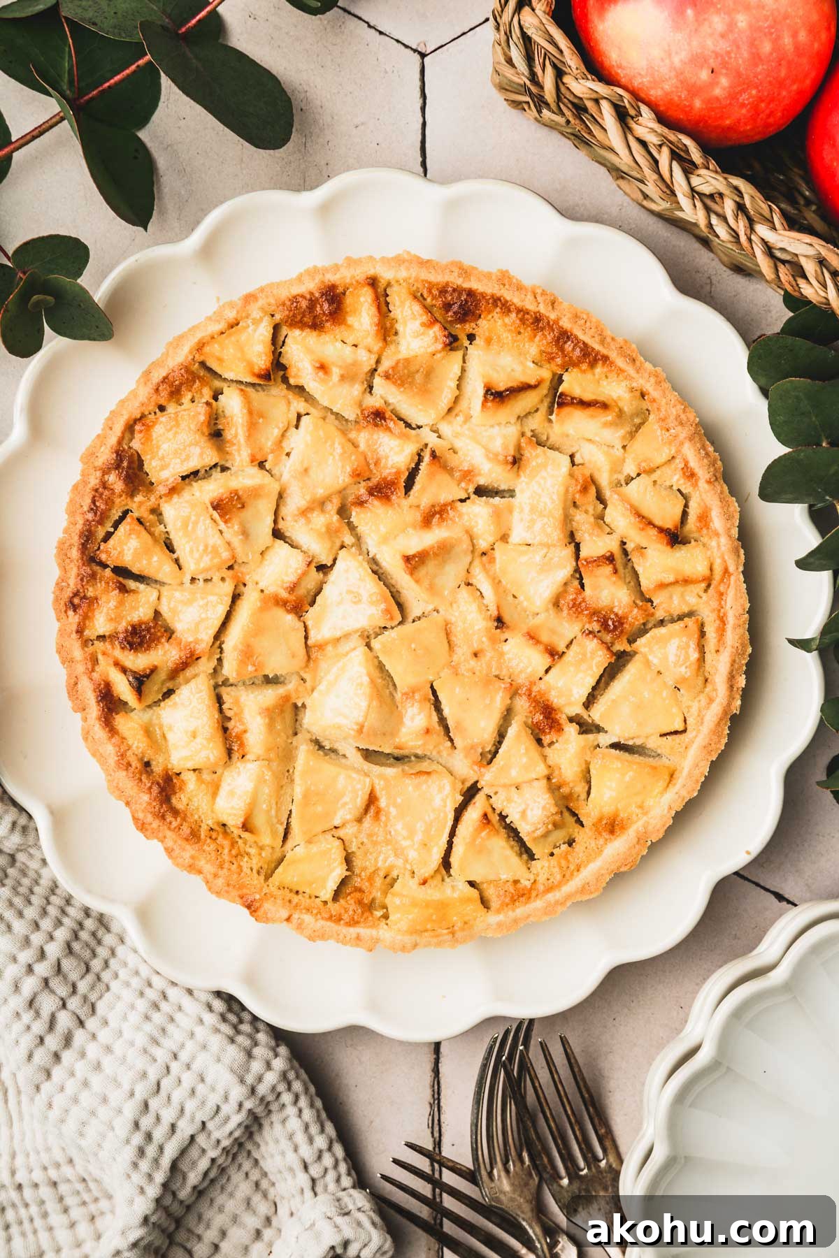 Classic French Tarte Normande: Rustic Normandy Apple Tart Recipe 7 french apple tart on a plate