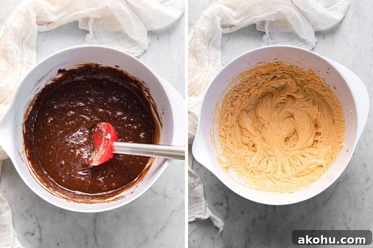 Pumpkin Swirl Cream Cheese Brownies Recipe 4 Mix the brownie batter and pumpkin mixture.