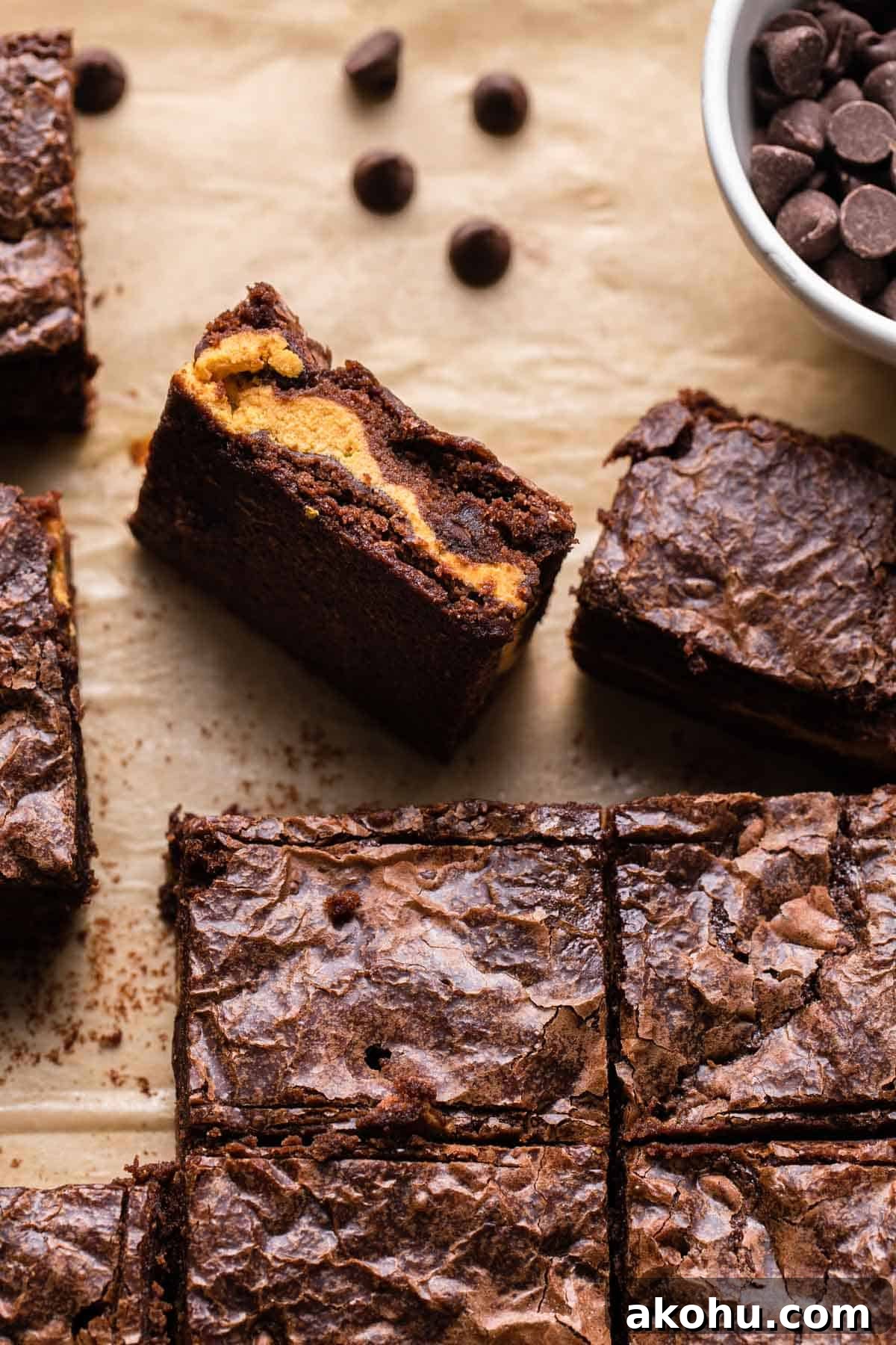 Pumpkin Swirl Cream Cheese Brownies Recipe 7 Pumpkin brownies cut into squares.