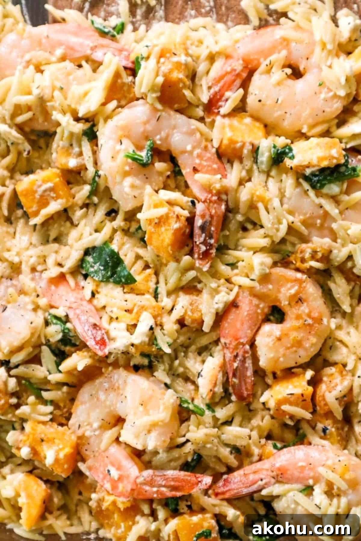 Baked Shrimp and Orzo Pasta with Feta & Roasted Butternut Squash