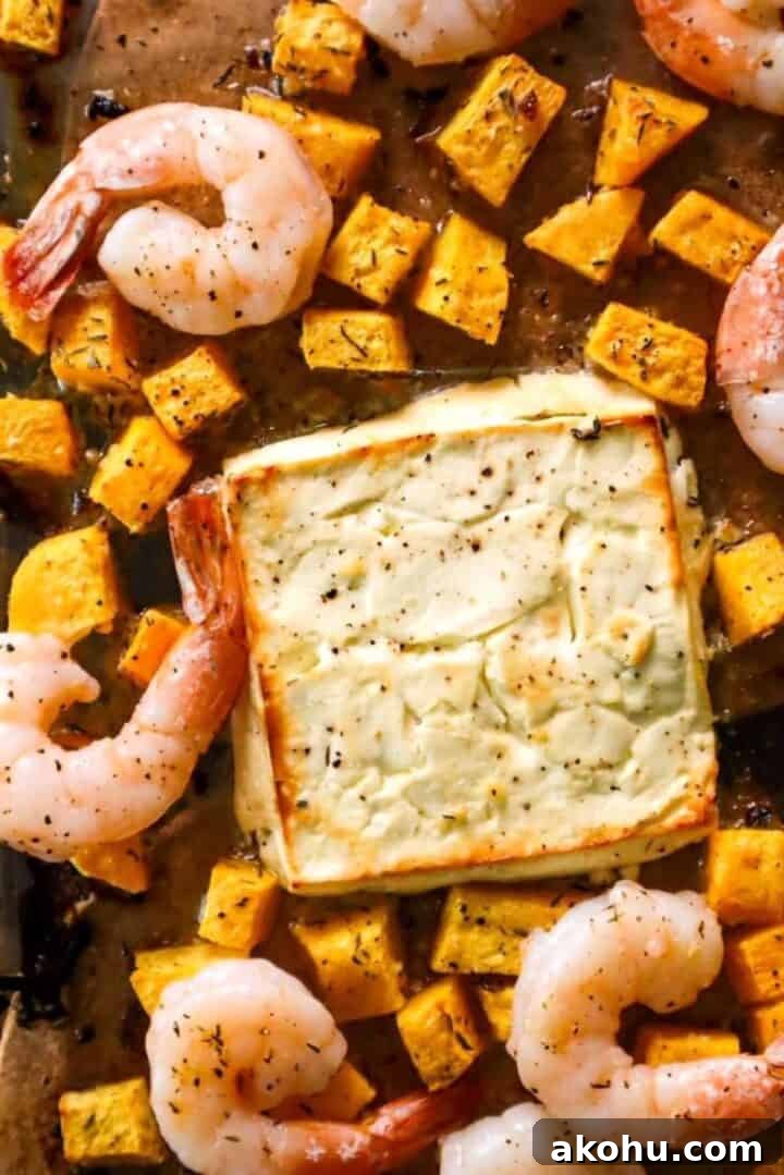 roasted shrimp, feta, and butternut squash for pasta