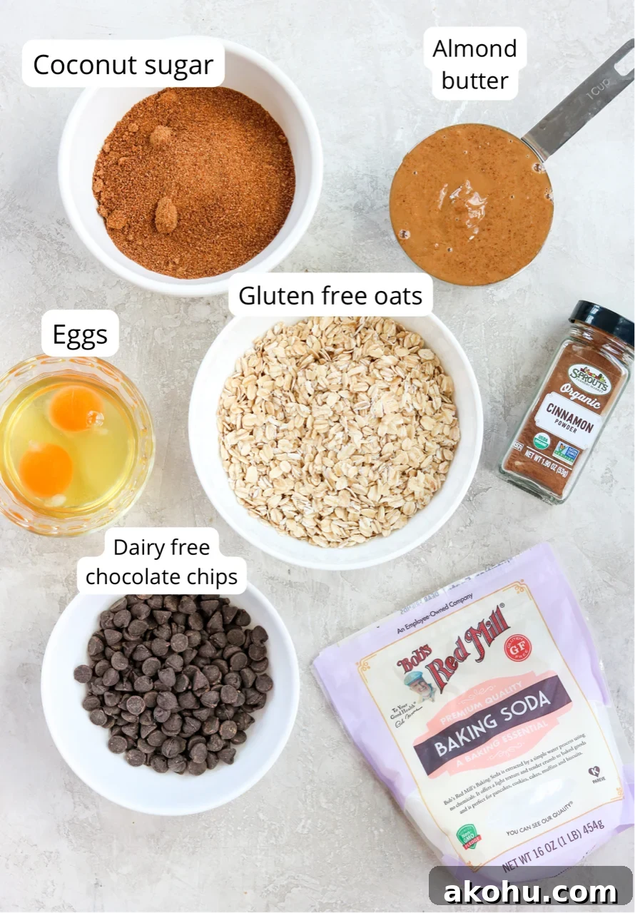 Ingredients for gluten free chocolate chip oatmeal cookies