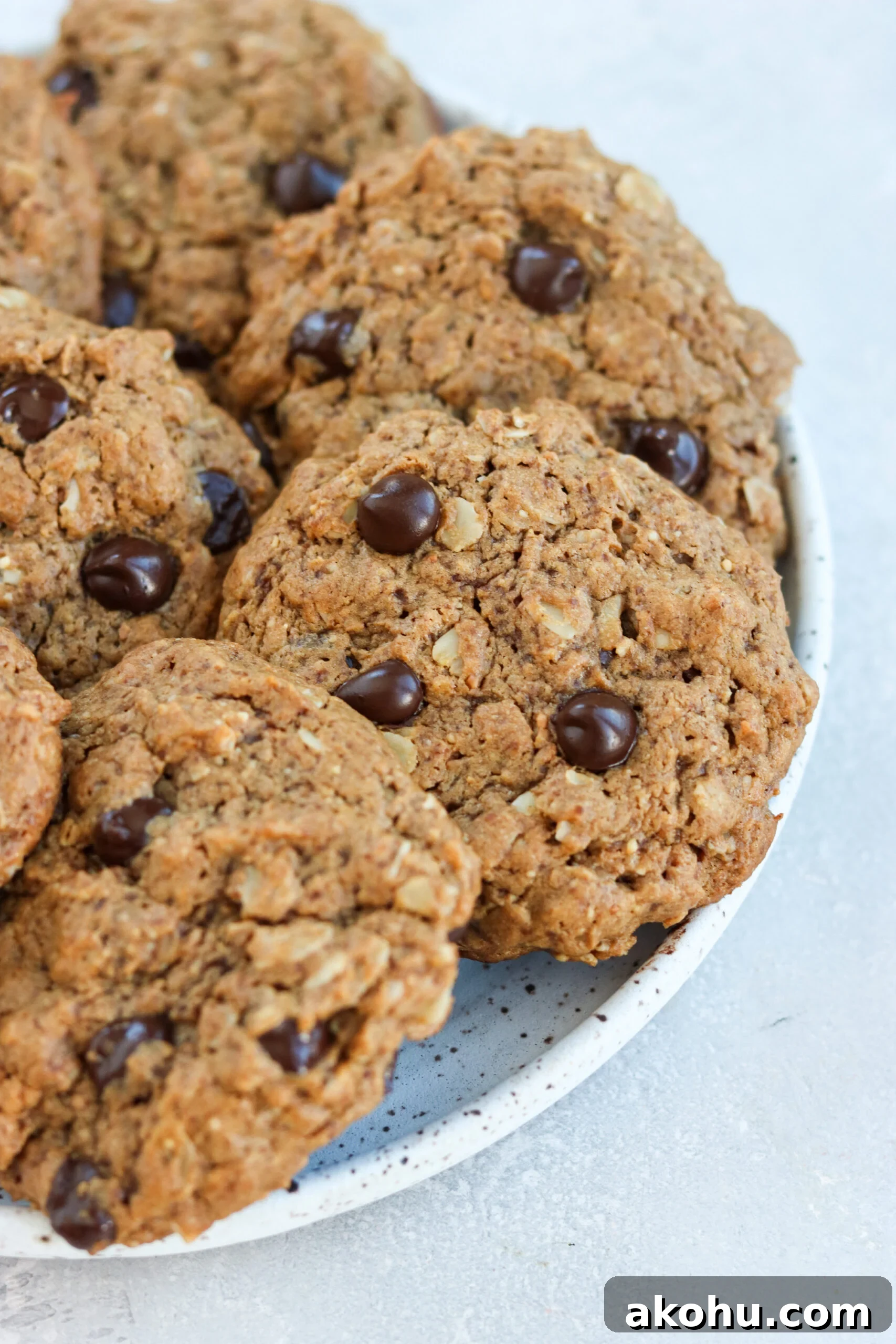 chocolate chip oatmeal cookies on a plate