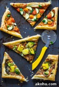 puff pastry pizza baked cut