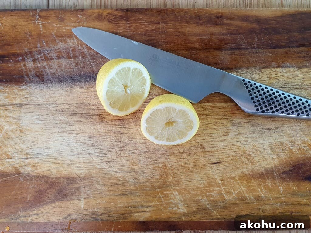 Slicing open lemons.