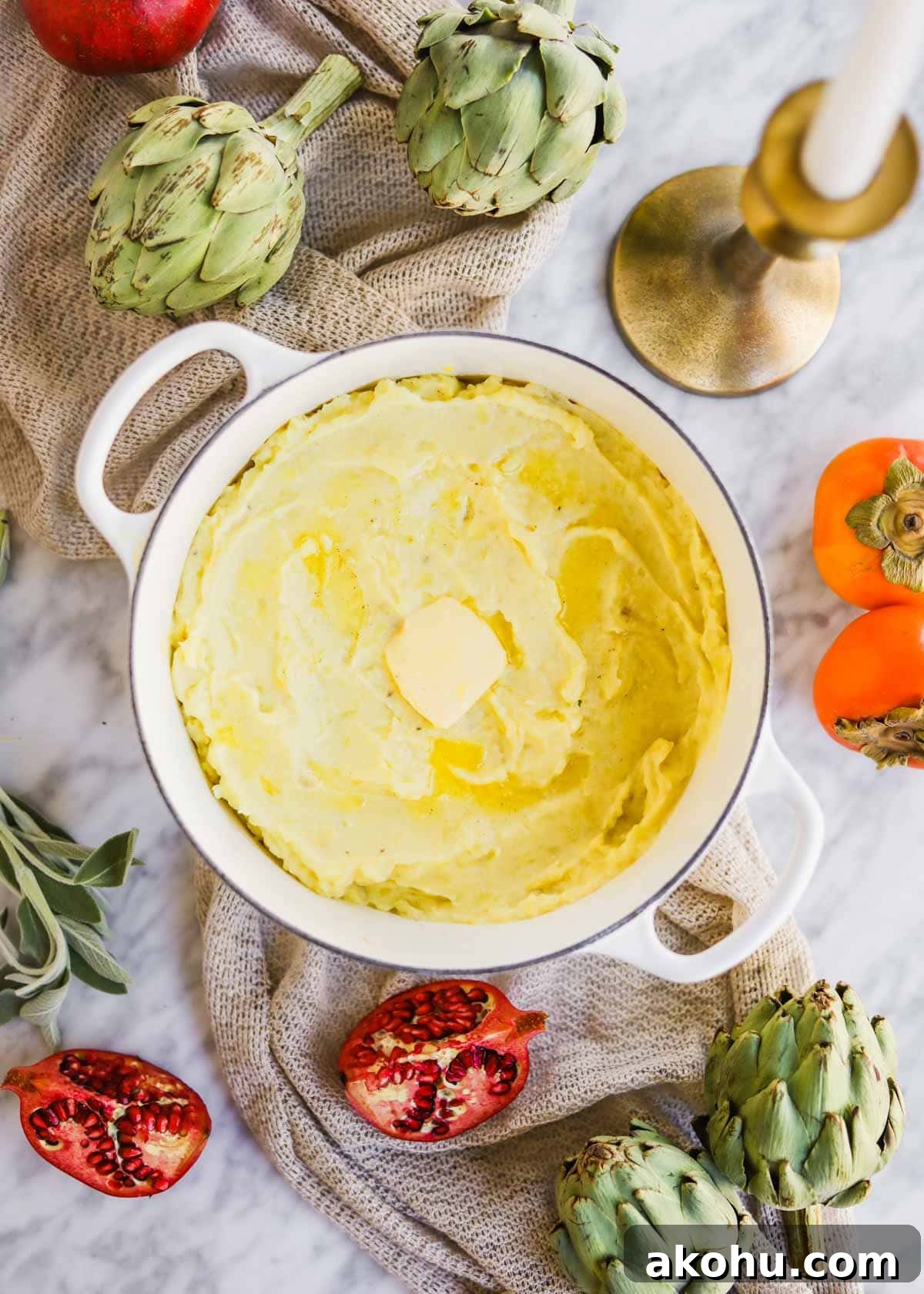 20 Delicious Side Dishes to Serve with Roasted Chicken 6 Miso mashed potatoes in a white le creuset dutch oven.