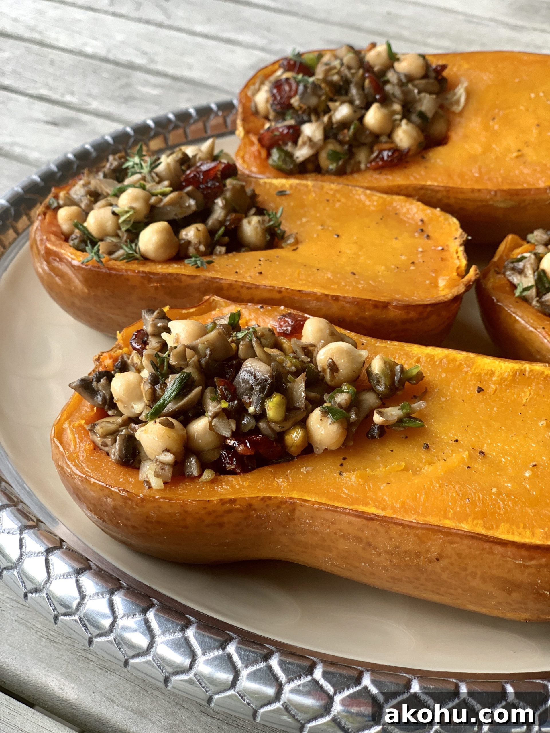 Honeynut Squash Stuffed with Mushrooms, Chickpeas, Pistachios & Cranberries 8 img 57918 8 scaled