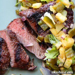 Grilled Steak with Pineapple Jalapeño Salsa Recipe 15 square image of steak and pineapple salsa