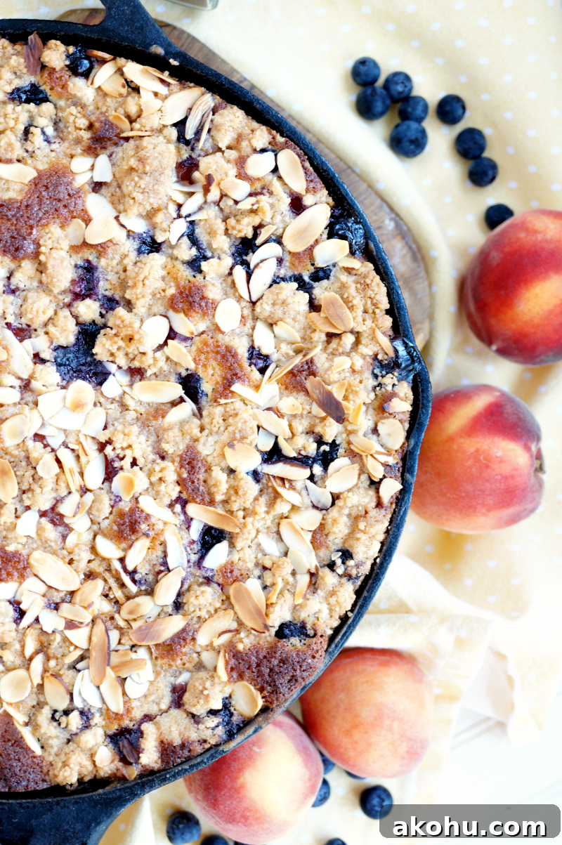Peach and Blueberry Buckle Recipe: Moist Summer Fruit Cake 3 peach blueberry buckle | The Baking Fairy