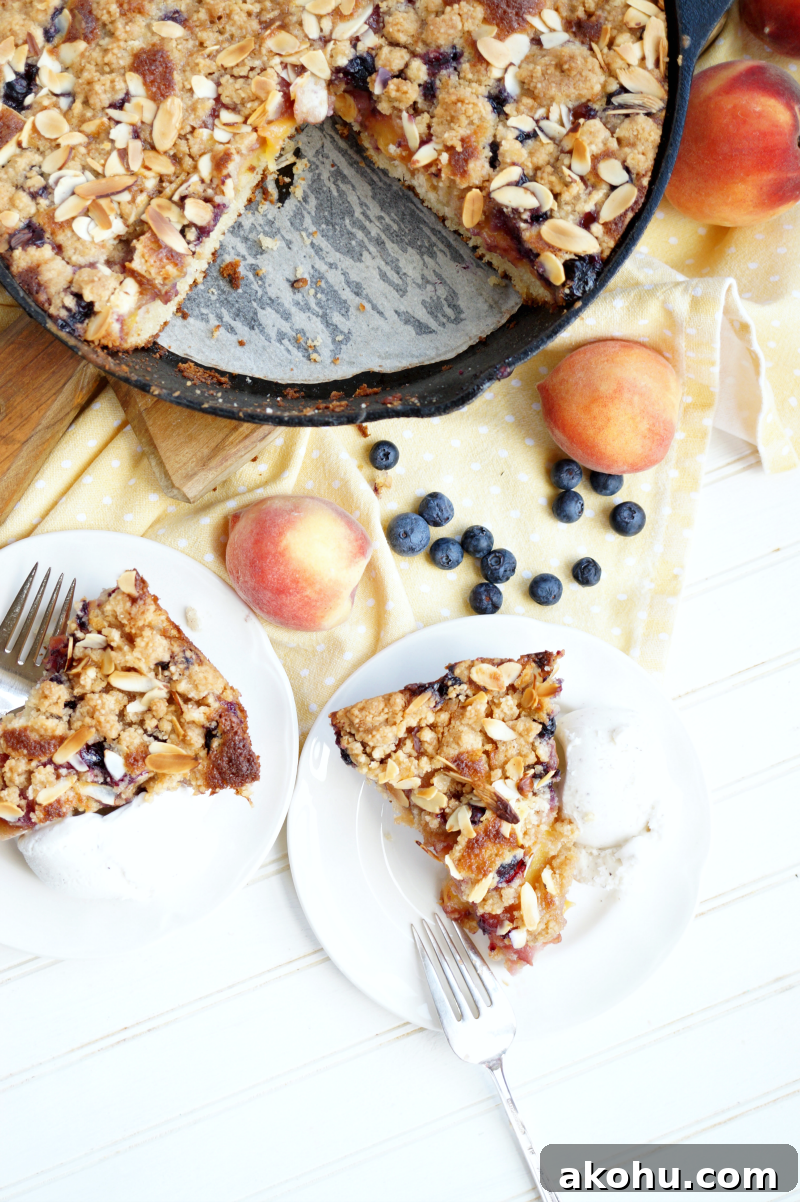 Peach and Blueberry Buckle Recipe: Moist Summer Fruit Cake 5 peach blueberry buckle | The Baking Fairy