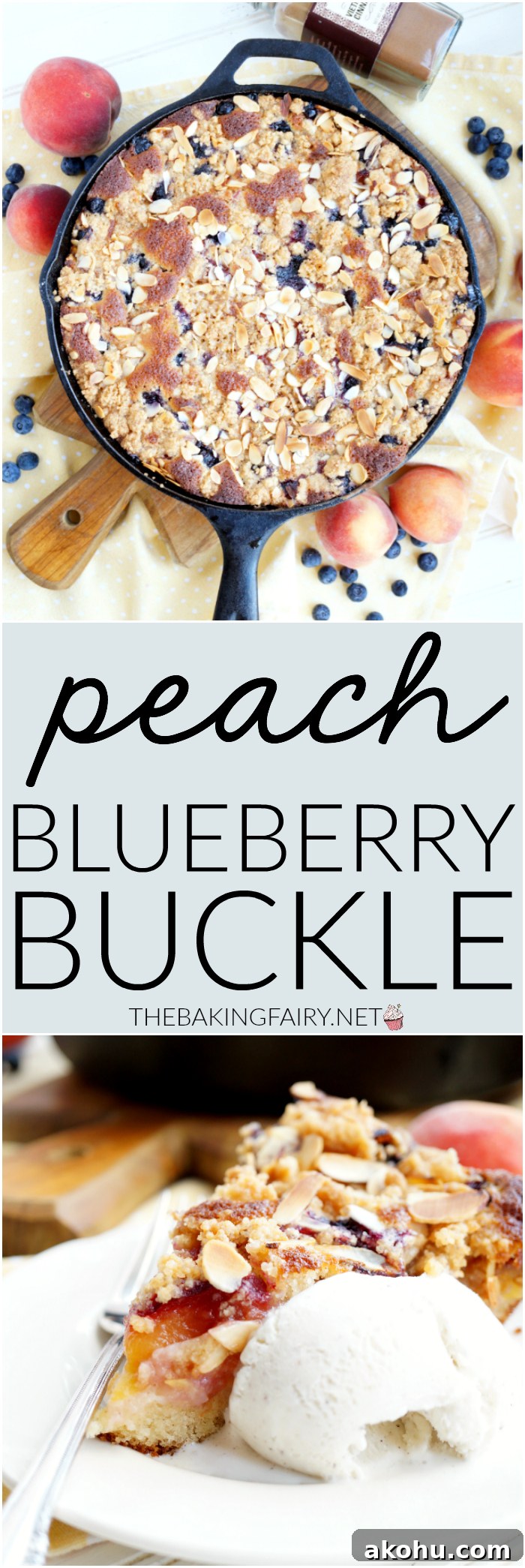 Peach and Blueberry Buckle Recipe: Moist Summer Fruit Cake 8 peach blueberry buckle | The Baking Fairy