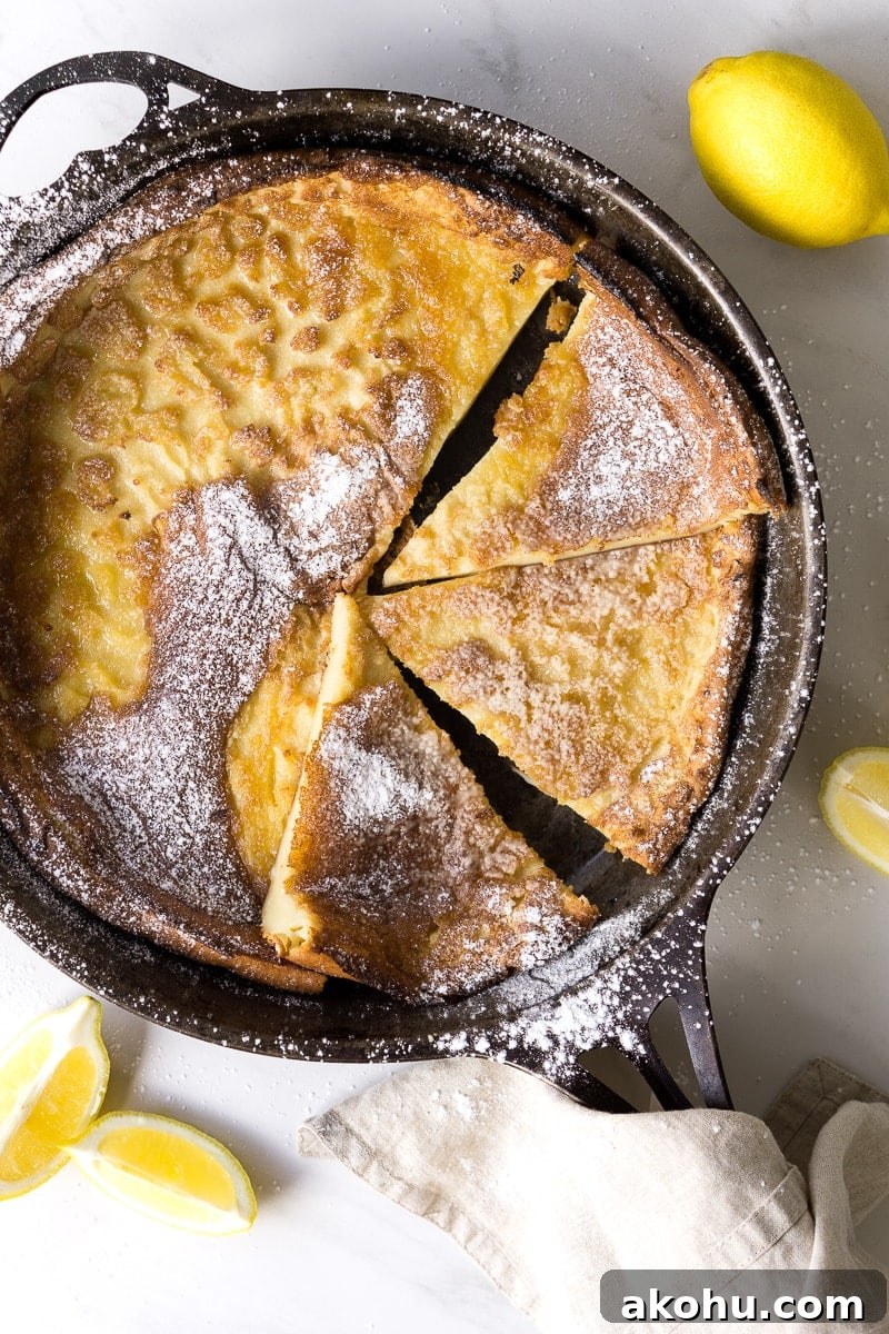 dutch pancake sliced in cast iron pan