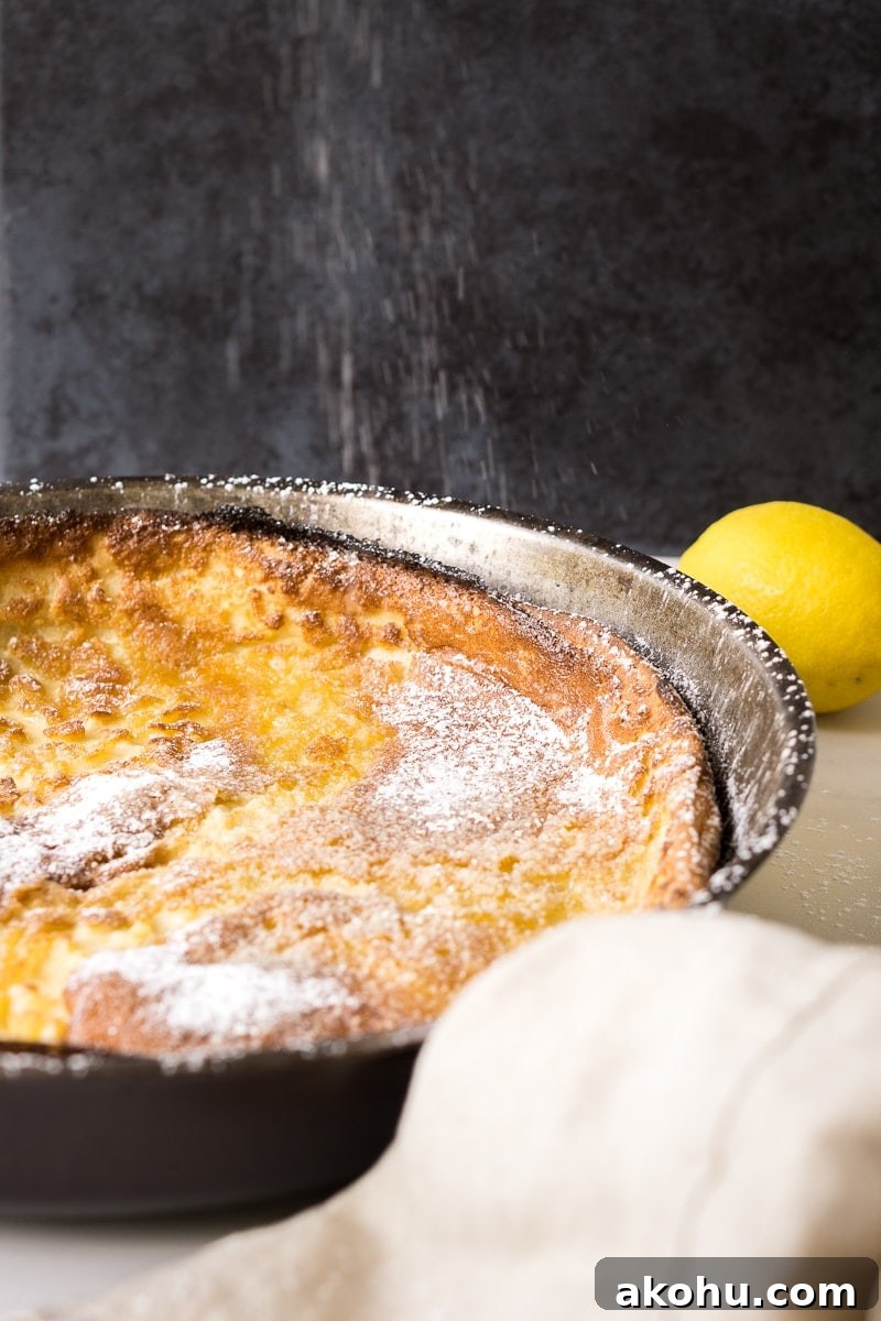 icing sugar dusted on dutch pancake