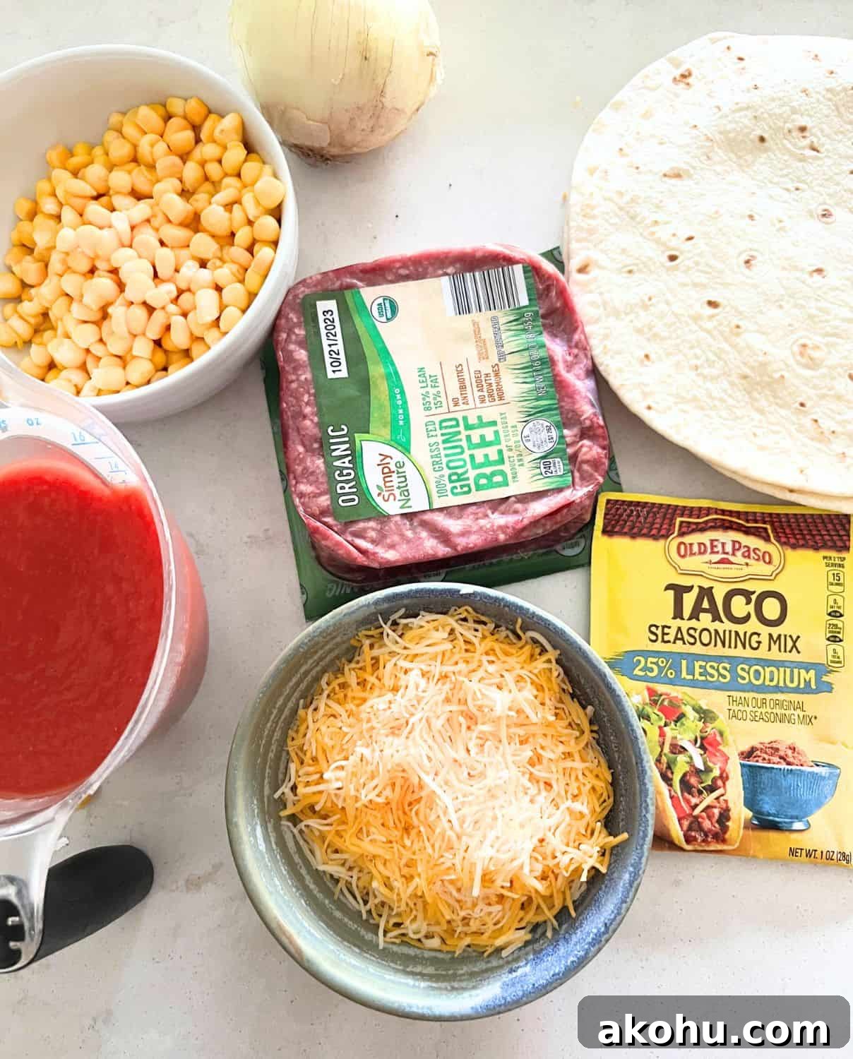Ingredients needed for Taco Pie. 