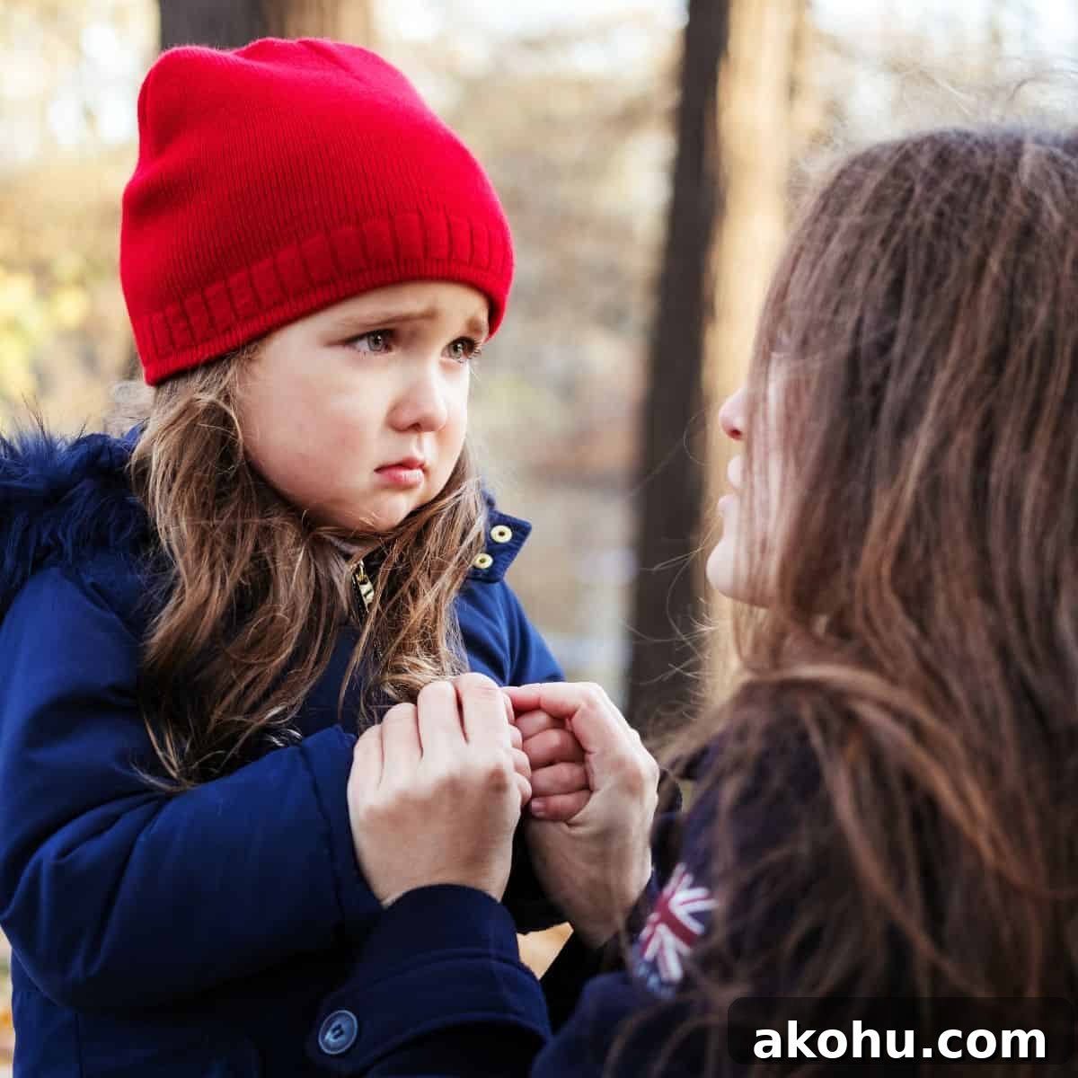 What Causes Picky Eating in Kids — and How to Fix It 5 preschool child in red hat and blue winter coat looking sad with mom holding her hands
