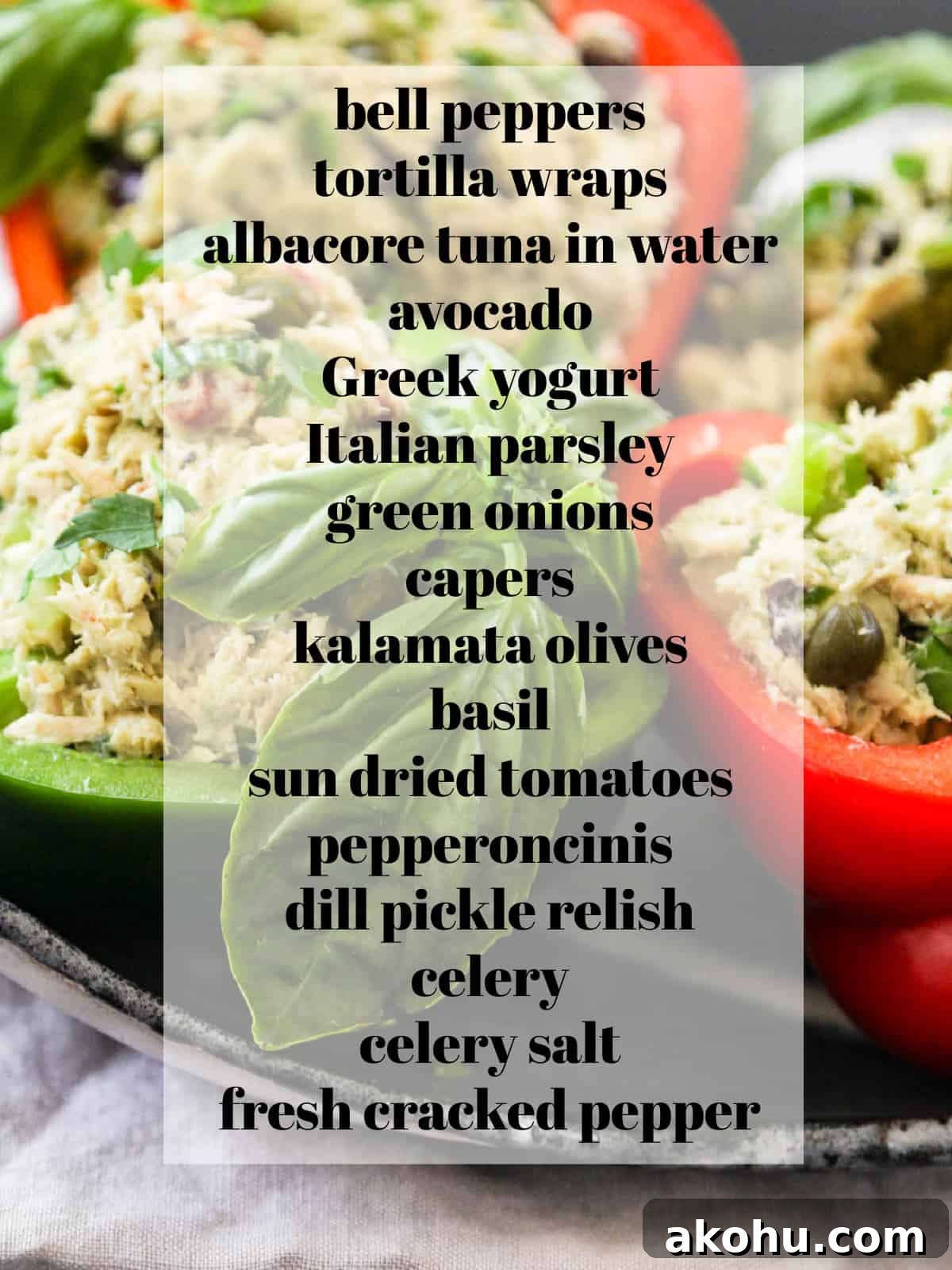 Tuna salad ingredients on a counter.