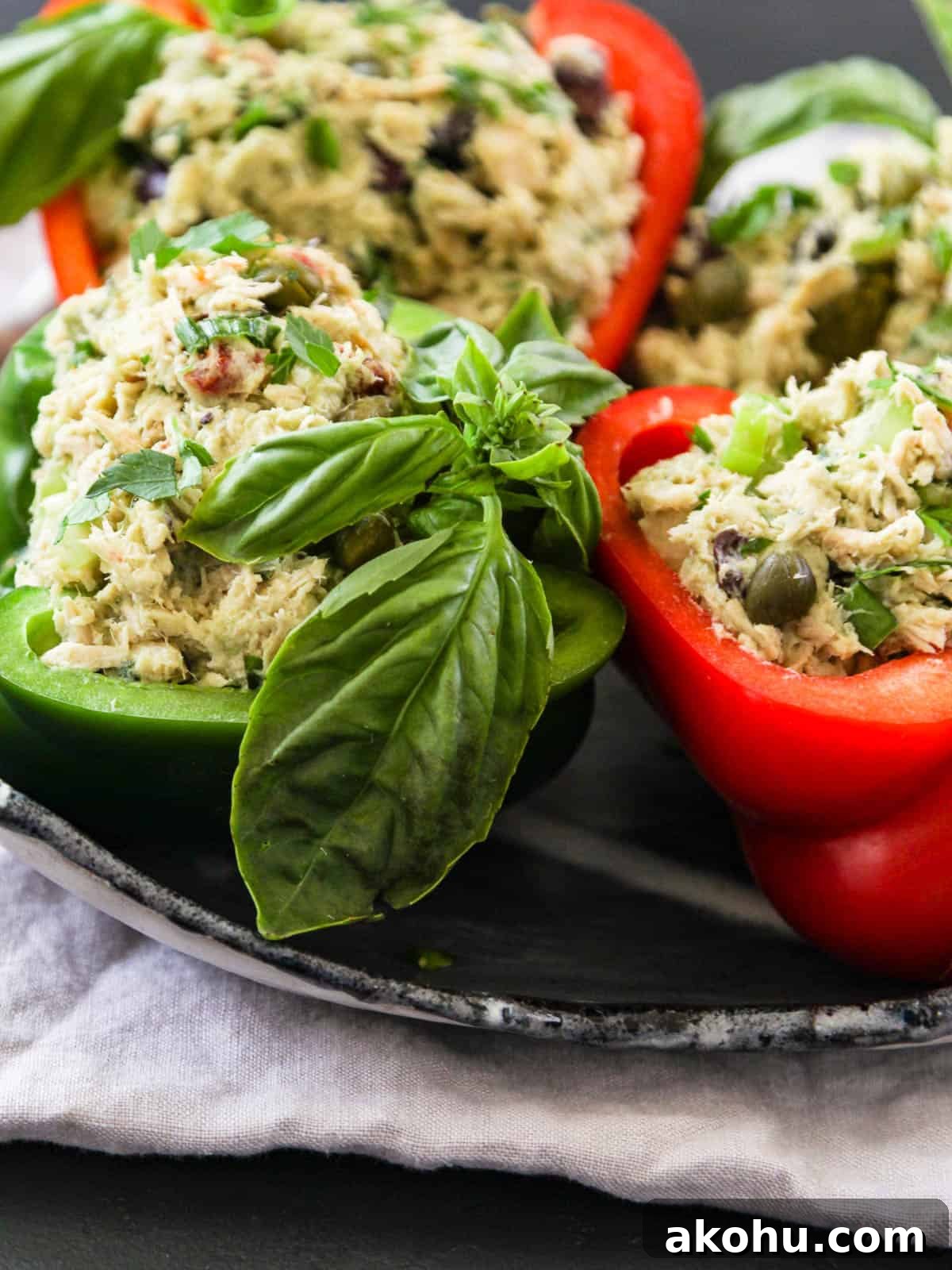 Bell peppers and tuna salad plated.