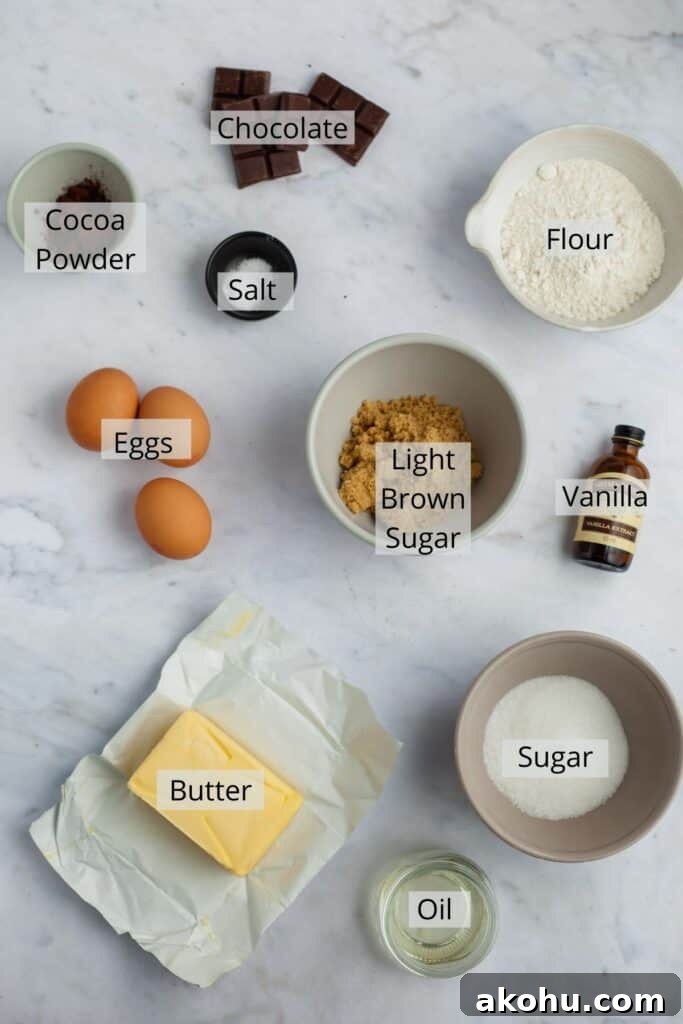 overhead shot of ingredients for brownie pie filling