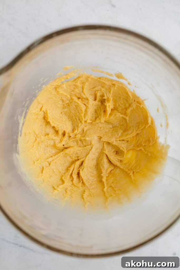 creamed butter in a glass bowl