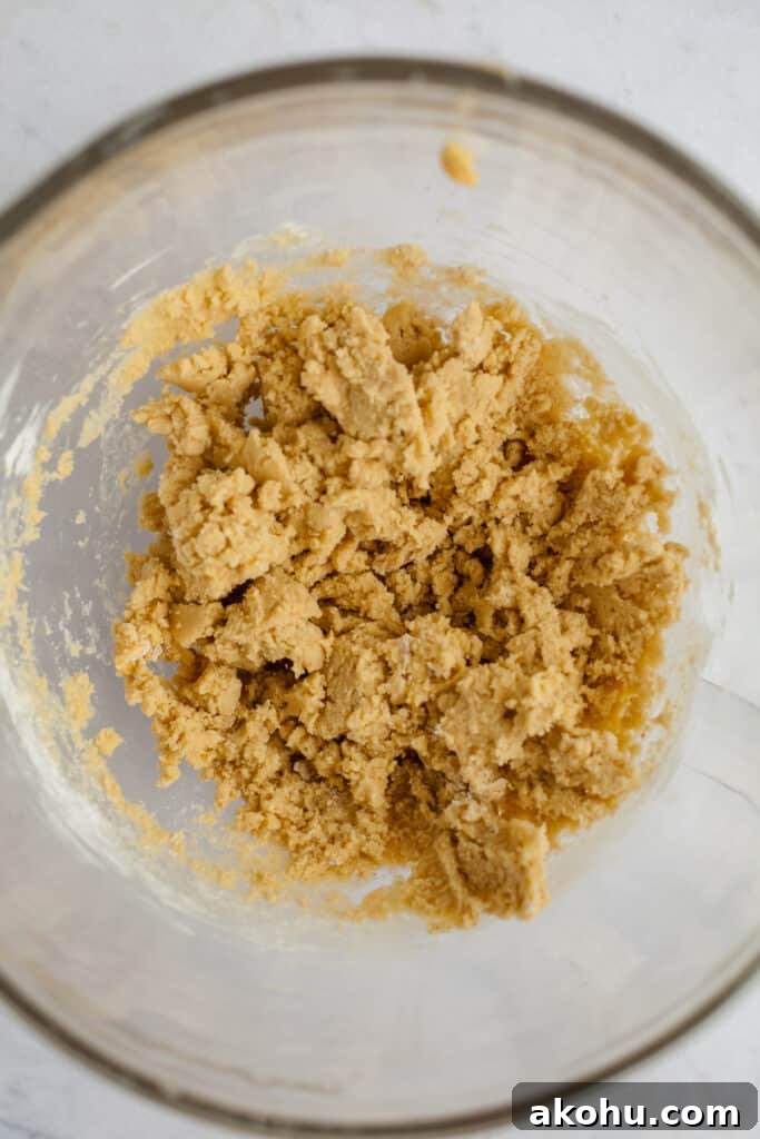 cookie crust dough in a glass bowl