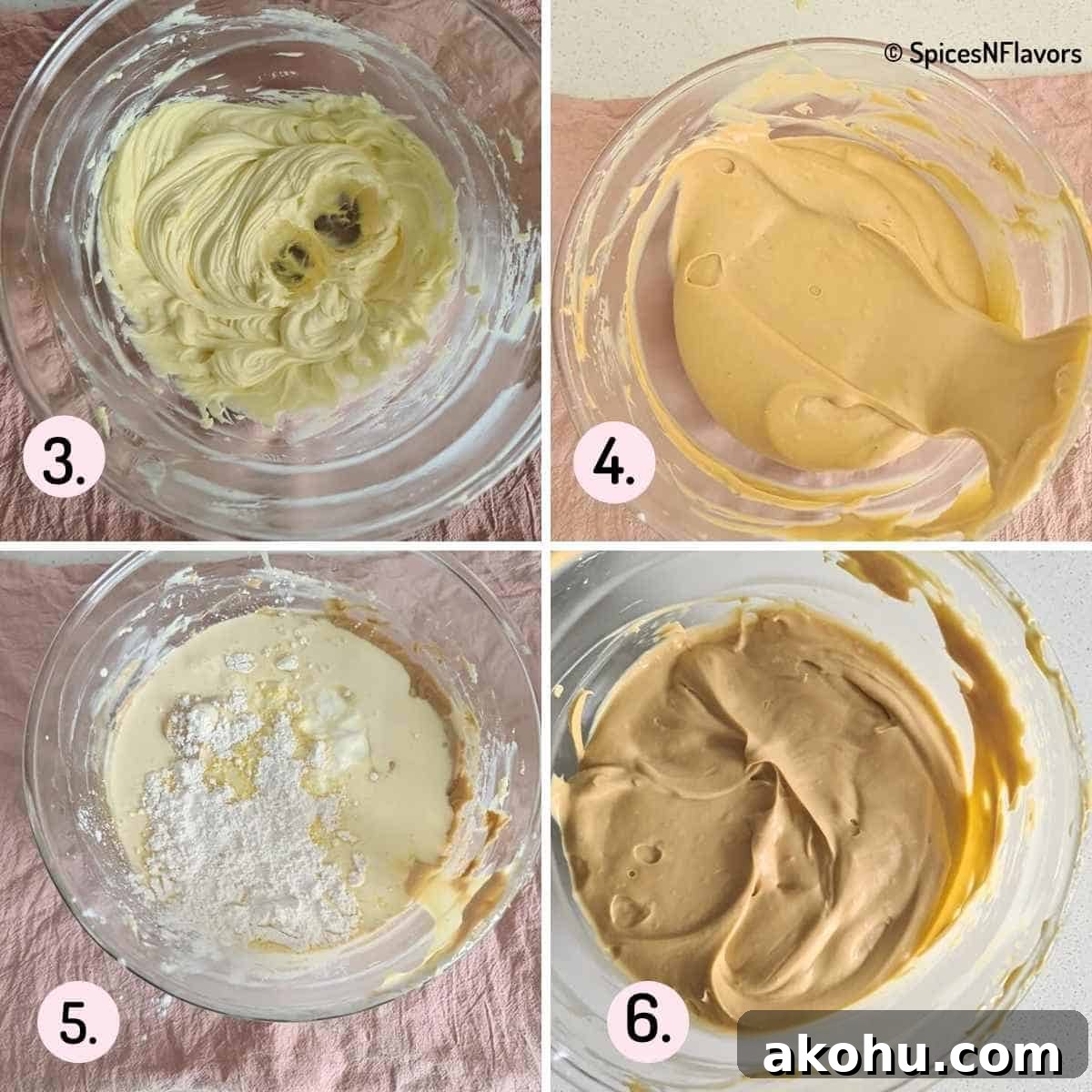 collage of steps showing how to make cheesecake batter