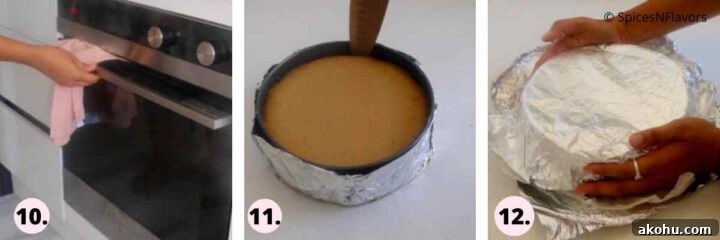 collage of steps showing how to cool the cheesecake