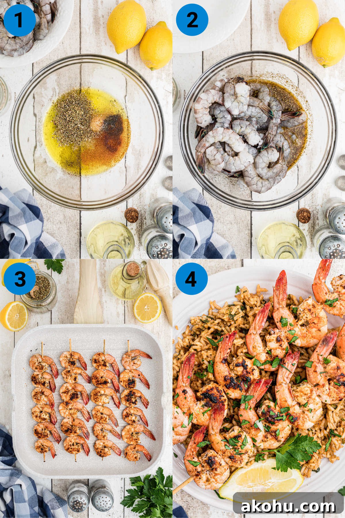 Texas Roadhouse-Style Garlic Grilled Shrimp Recipe 4 four images showing step by step how to make Texas roadhouse grilled shrimp