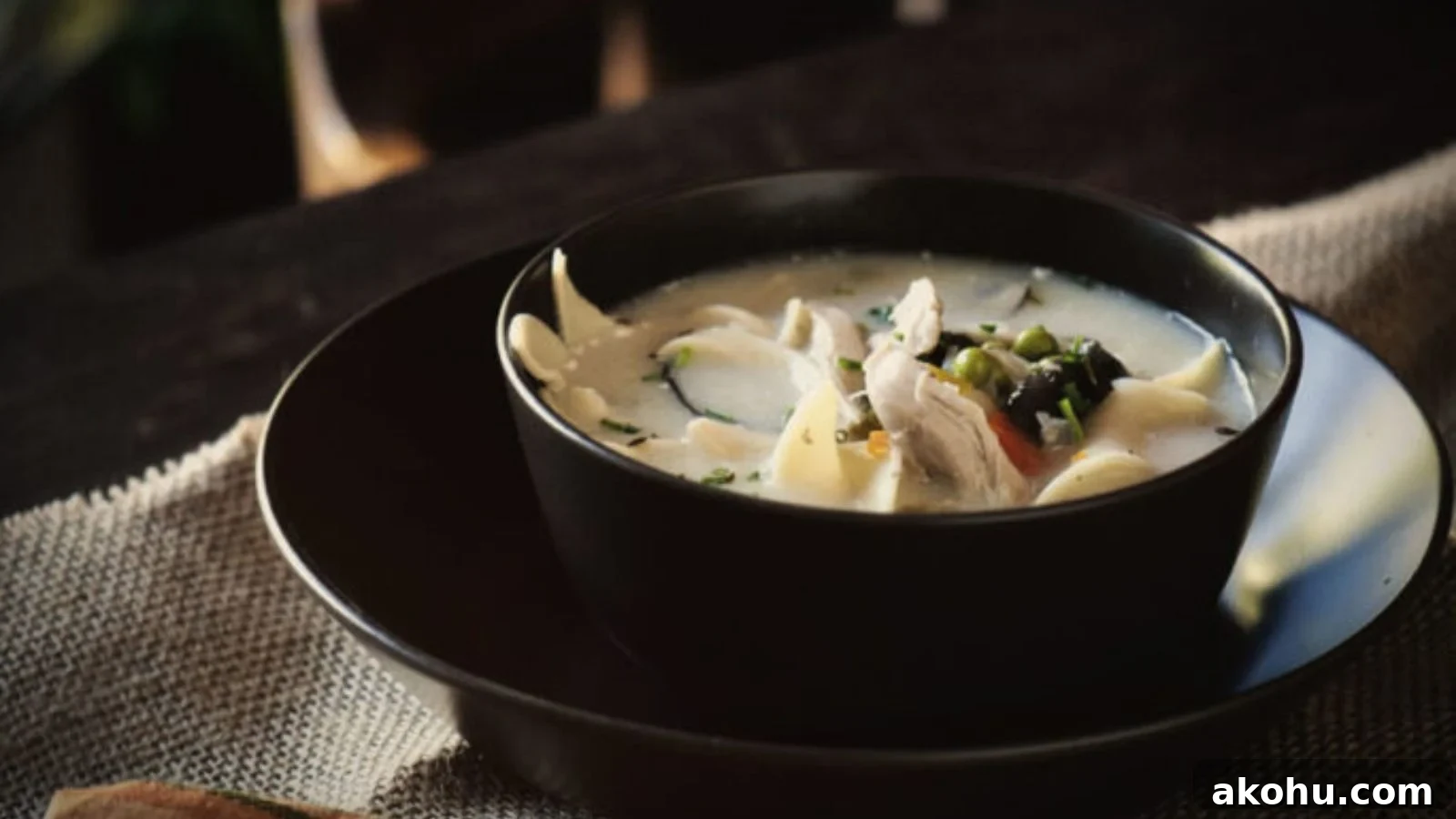 Creamy chicken noodle soup slow cooked until rich and comforting.
