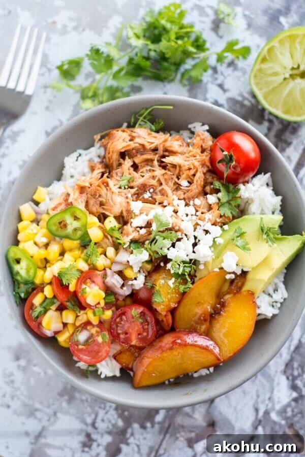 Slow-Cooked Steak Salad with Warm Vegetables and Tangy Dressing 9 Slow Cooker Jalapeno Peach Chicken Bowls