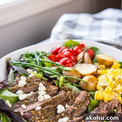 Slow-Cooked Steak Salad with Warm Vegetables and Tangy Dressing 7 Slow Cooker Hearty Steak Salad is a simple and fresh meal that makes it easy to eat healthy even on busy summer nights!