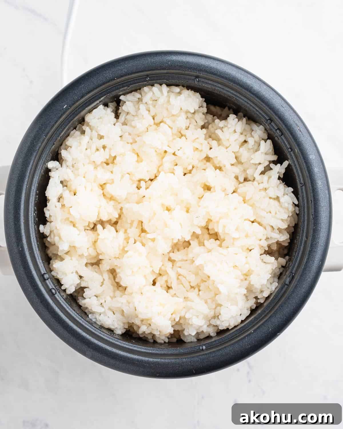 rice cooker with cooked sticky rice.