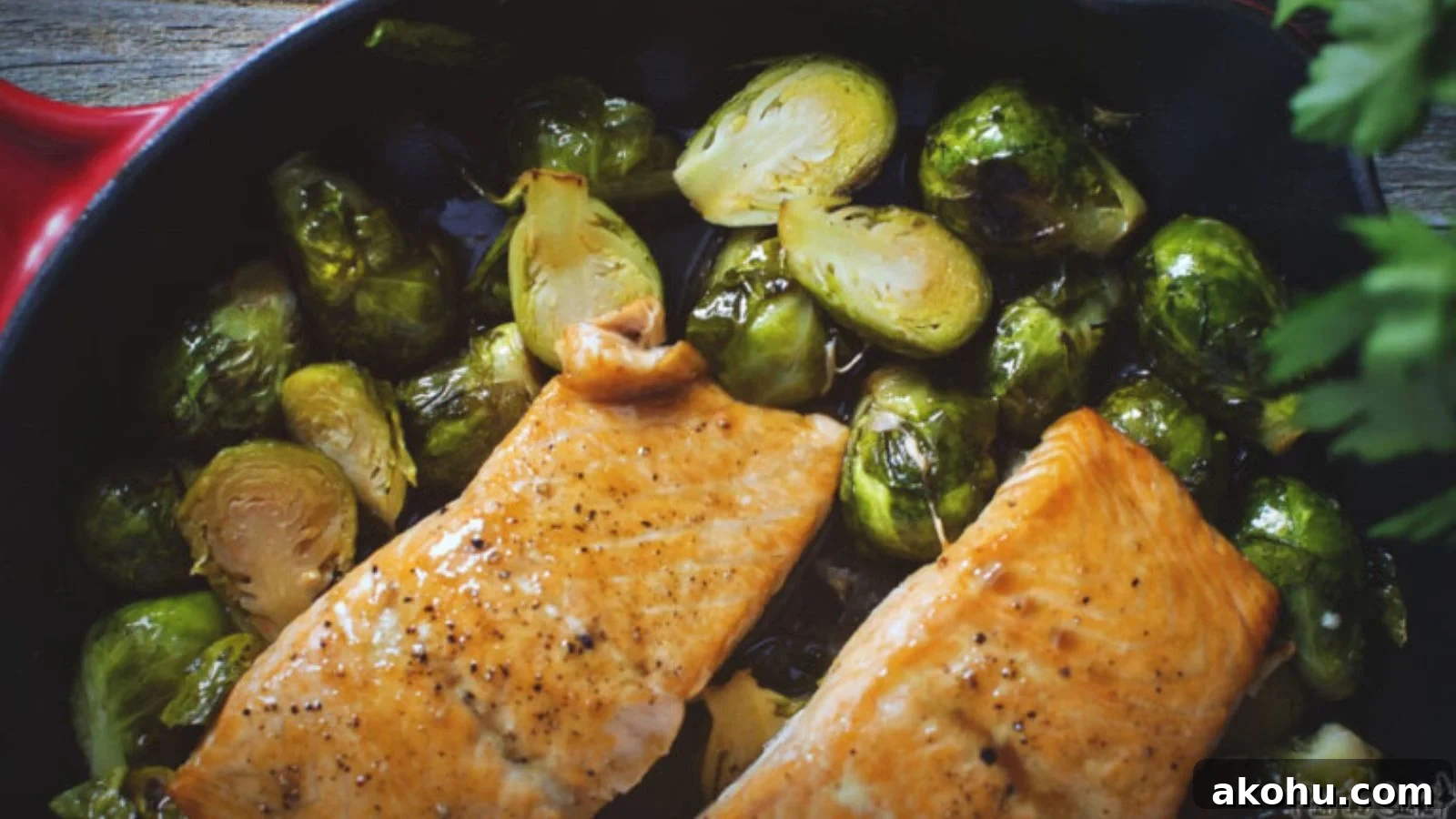 Salmon roasted with maple glaze and golden crust.