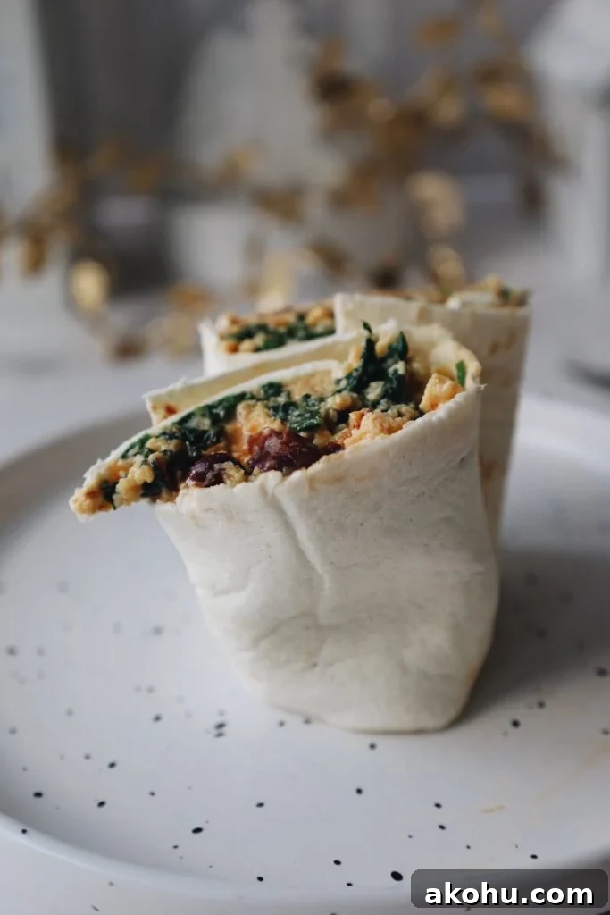 Vegetarian Breakfast Burrito with Cottage Cheese and Fresh Veggies 5 close up shot