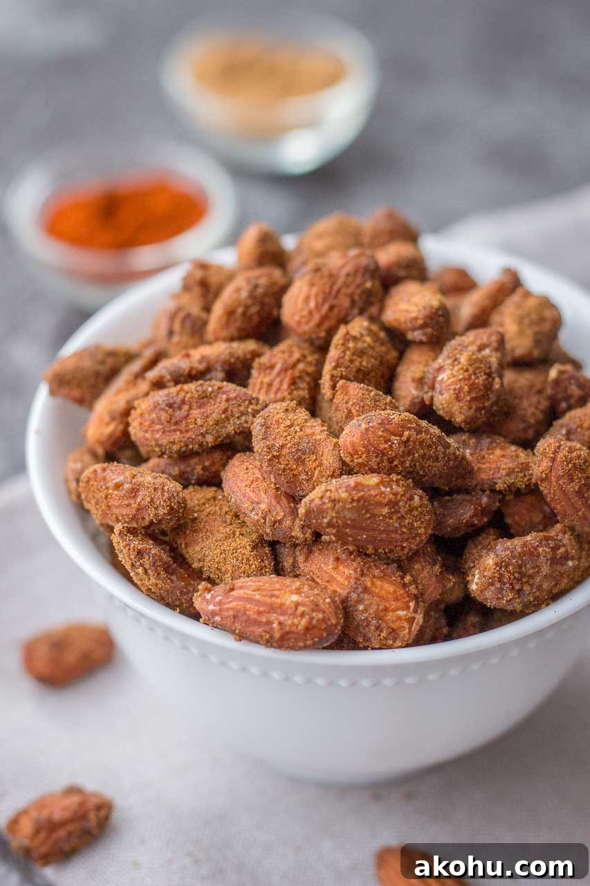Spicy Cinnamon Roasted Almonds served in a bowl
