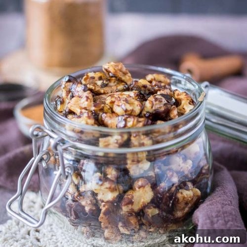 Candied Walnuts coated with blackstrap molasses and cinnamon
