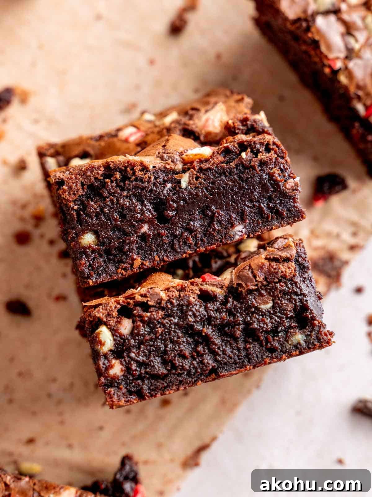 Decadent Andes Mint Brownies Recipe for Mint-Chocolate Lovers 2 Two Andes mint brownies with gooey mint chocolate centers.