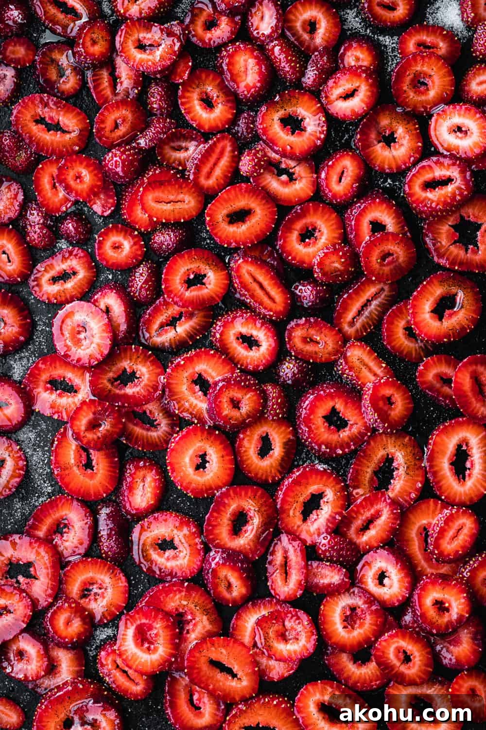 freshly sliced strawberries with sugar and vanilla
