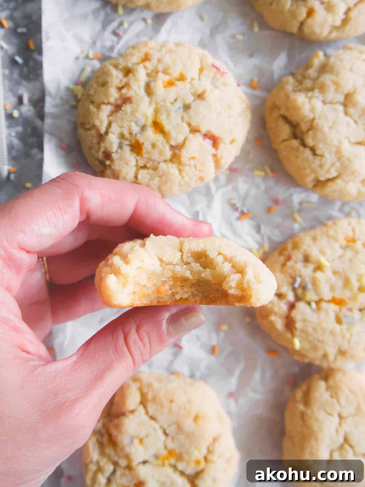 A bite taken out of a Paleo sugar cookie.