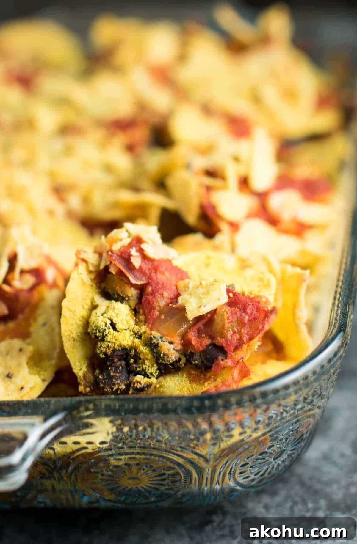 Easy Vegan Taco Bake Recipes - ready for the oven in just 5 minutes! This will be your new go to dinner for busy weeknights!