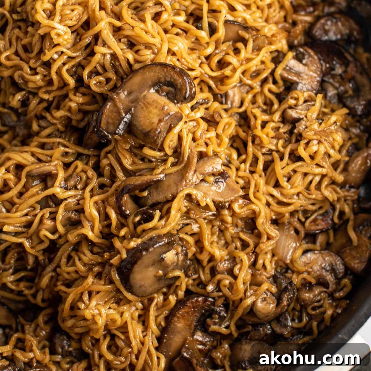 mushroom noodles in a skillet