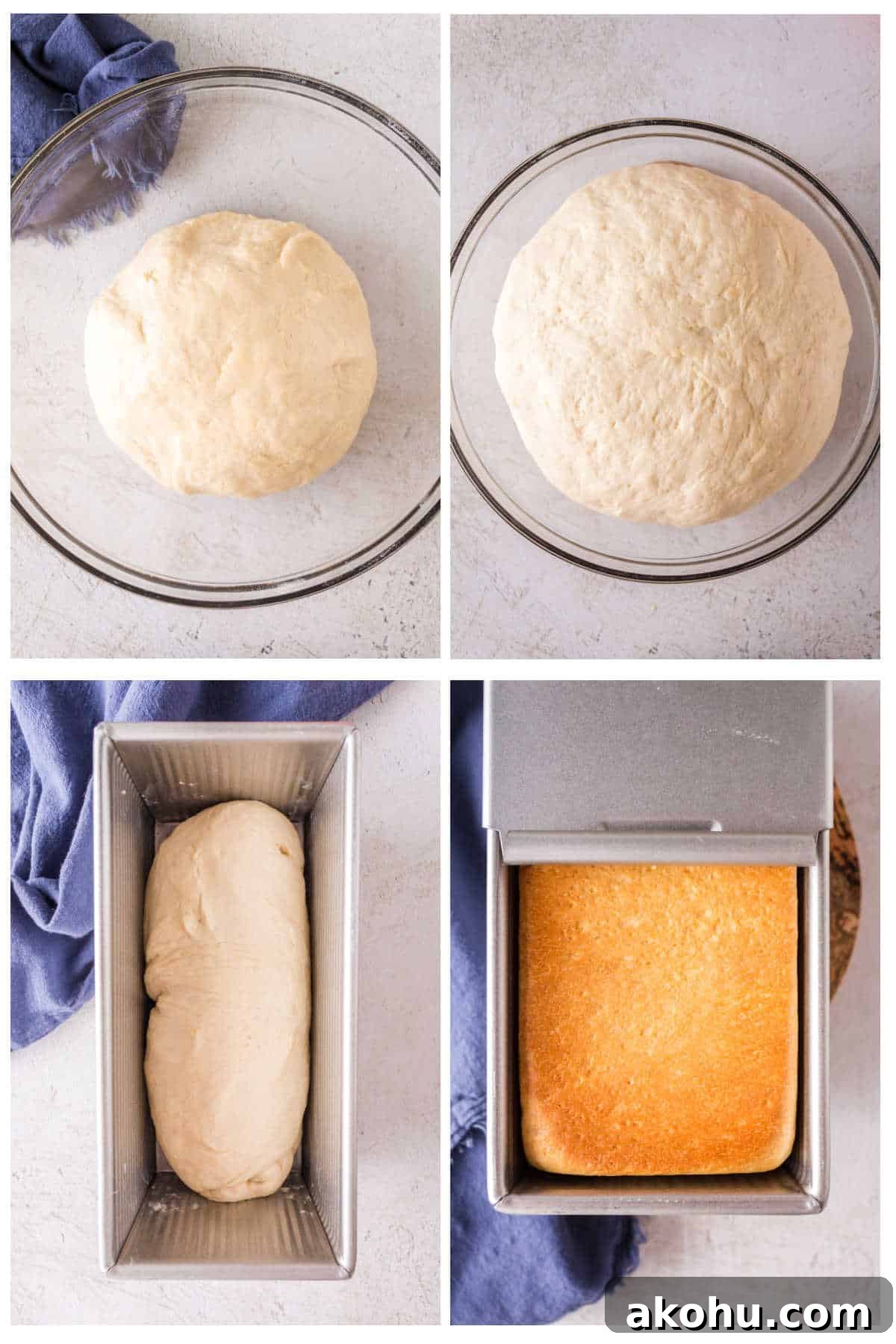 Step by step images showing how to shape the Pullman loaf bread.