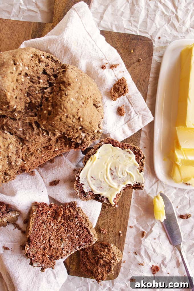 Gluten-Free Brown Soda Bread Recipe for Rustic Homemade Loaf 2 A gluten free version of a traditional Irish bread, brown soda bread. Hearty, rustic, perfect for dipping in soups and best spread with butter. Easy to make, no yeast, rising, or kneading required! 10 minutes to put together and 40 minutes to bake! Also, with a dairy free option. So yum!!!! | robustrecipes.com