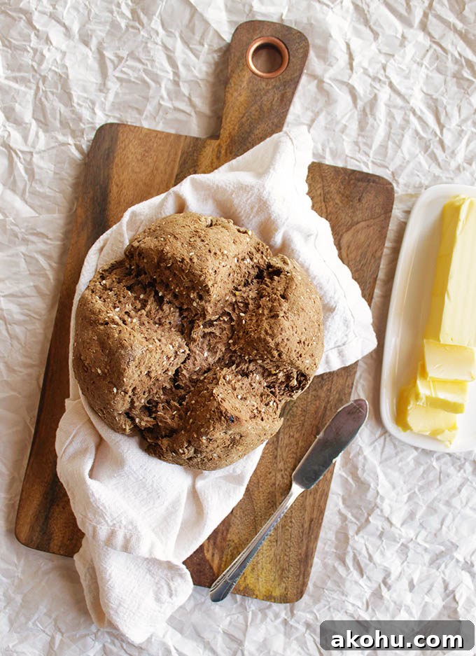 Gluten-Free Brown Soda Bread Recipe for Rustic Homemade Loaf 6 A gluten free version of a traditional Irish bread, brown soda bread. Hearty, rustic, perfect for dipping in soups and best spread with butter. Easy to make, no yeast, rising, or kneading required! 10 minutes to put together and 40 minutes to bake! Also, with a dairy free option. So yum!!!! | robustrecipes.com