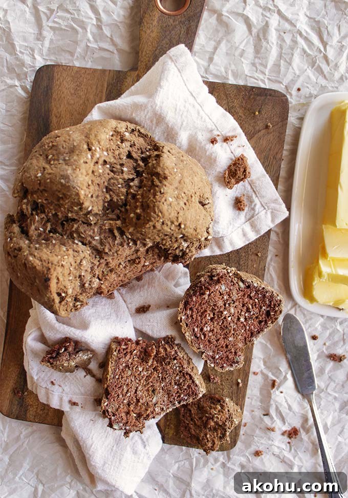 Gluten-Free Brown Soda Bread Recipe for Rustic Homemade Loaf 7 A gluten free version of a traditional Irish bread, brown soda bread. Hearty, rustic, perfect for dipping in soups and best spread with butter. Easy to make, no yeast, rising, or kneading required! 10 minutes to put together and 40 minutes to bake! Also, with a dairy free option. So yum!!!! | robustrecipes.com